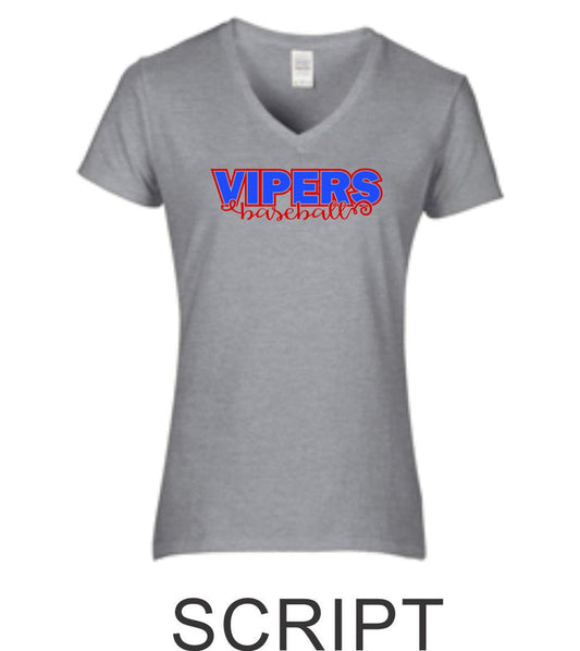 Vipers Ladies Short Sleeve Tee- 2 designs-Matte or Glitter