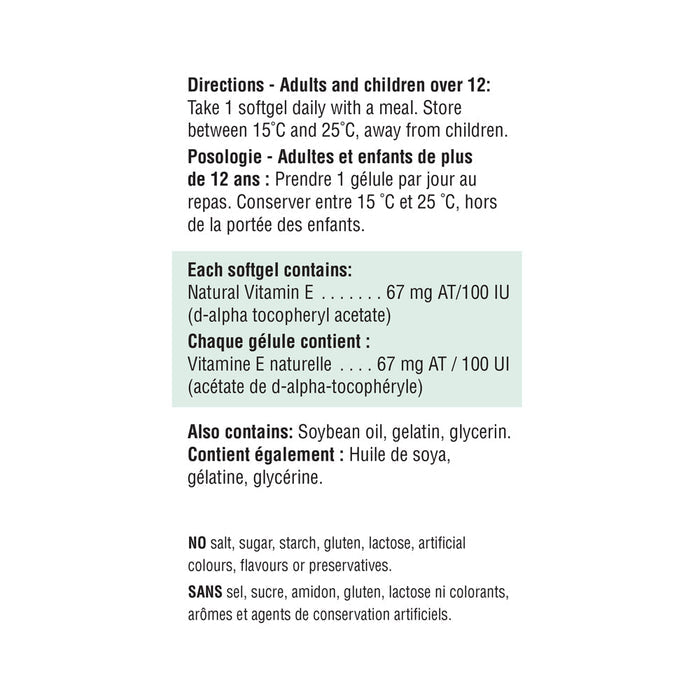 31000223 Jamieson Vitamin E 100 IU, 100 ct 2028_Vitamin E 100 IU_NFP_BI