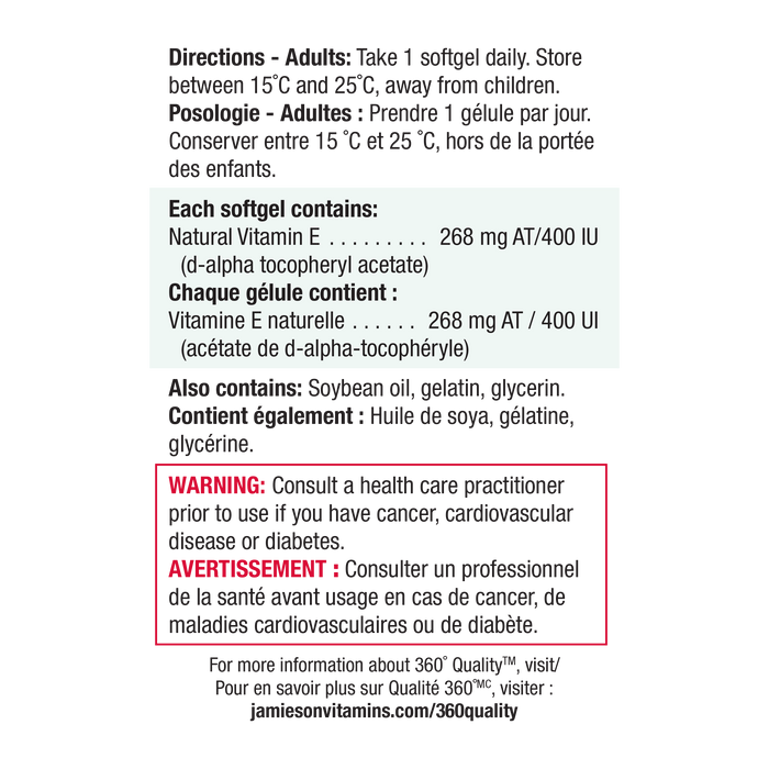 31000228 Jamieson Vitamin E 400 IU 120 Softgels 2037_R2015_E_400IU_BONUS_250cc_NFP