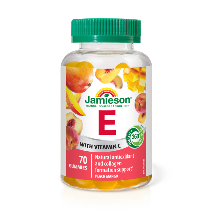 31000109 Jamieson Vitamin E Gummies 100 IU, Peach Mango, 70 ct 31000109_J_GUM_E_300cc_R2045_BTL_MAIN