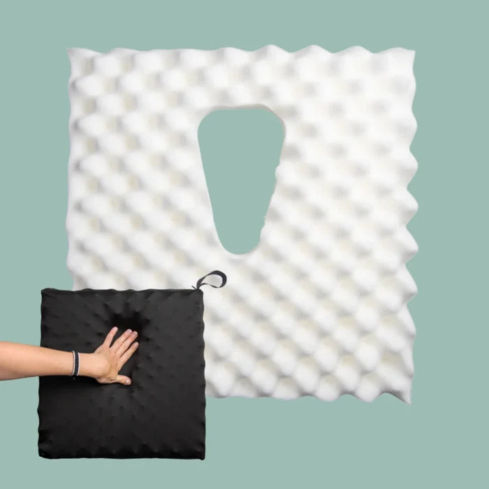Vulva Pressure Relief Cushion (Vulvodynia) tear drop shaped cut out with discreet stretch cover high density foam