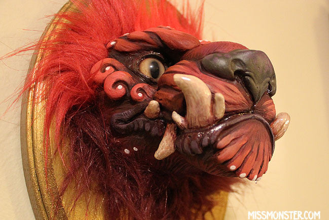 WALL MOUNTED TAXIDERMY FOO DOG BUST - RED OR BLUE