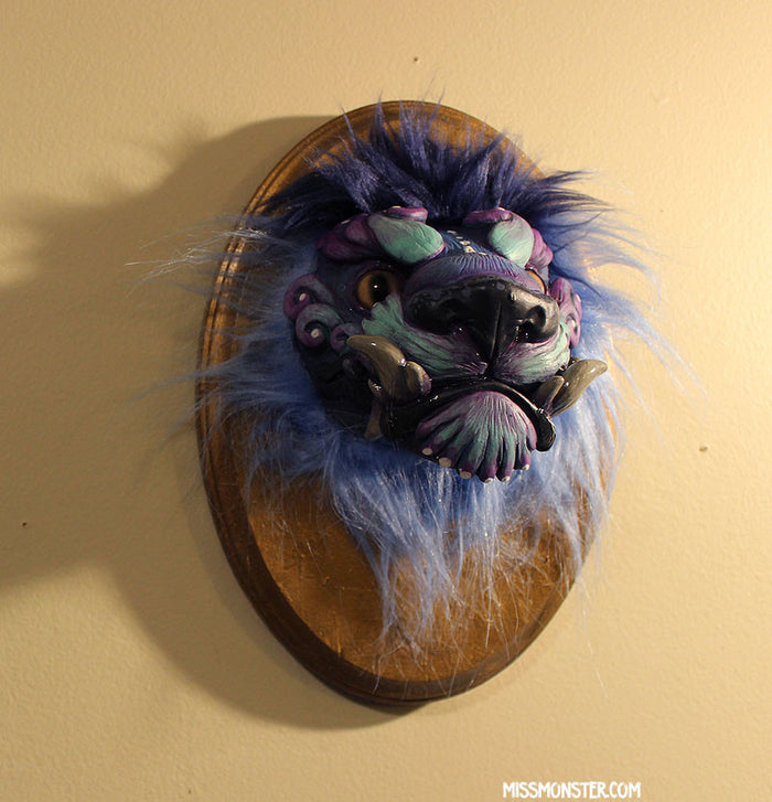 WALL MOUNTED TAXIDERMY FOO DOG BUST - RED OR BLUE