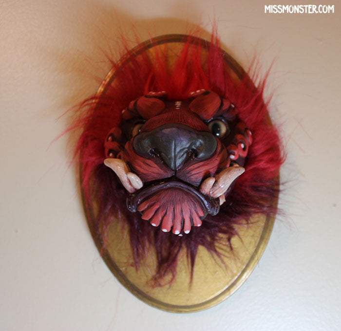 WALL MOUNTED TAXIDERMY FOO DOG BUST - RED OR BLUE