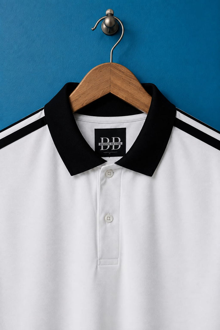 White & Black Striped Half Sleeved Polo T-shirt