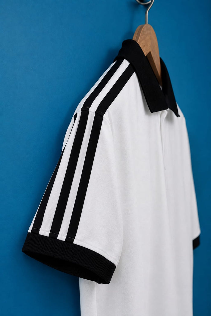 White & Black Striped Half Sleeved Polo T-shirt