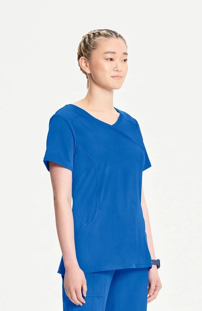Women's Scrub Set: 4-Pocket Knit Panel Mock Wrap Scrub Top & Elastic Waistband Jogger Scrub Pant