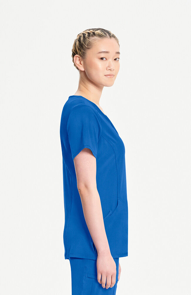 Women's Scrub Set: 4-Pocket Knit Panel Mock Wrap Scrub Top & Elastic Waistband Jogger Scrub Pant