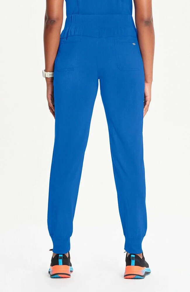 Women's Scrub Set: 4-Pocket Knit Panel Mock Wrap Scrub Top & Elastic Waistband Jogger Scrub Pant