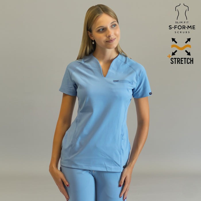 Women’s Top 915 Sky Blue, Super Stretch Scrubs