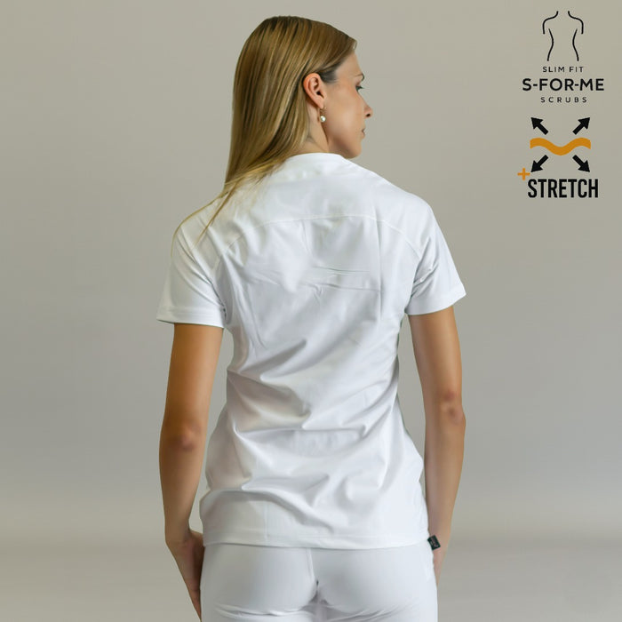 S-FOR-ME Scrubs model 915 White top — slim fit silhouette for nurses and clinicians