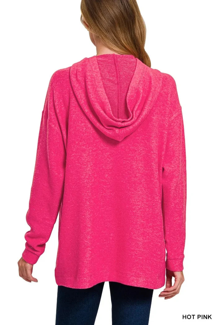 Zenana Hooded Brushed Melange Hacci Sweater