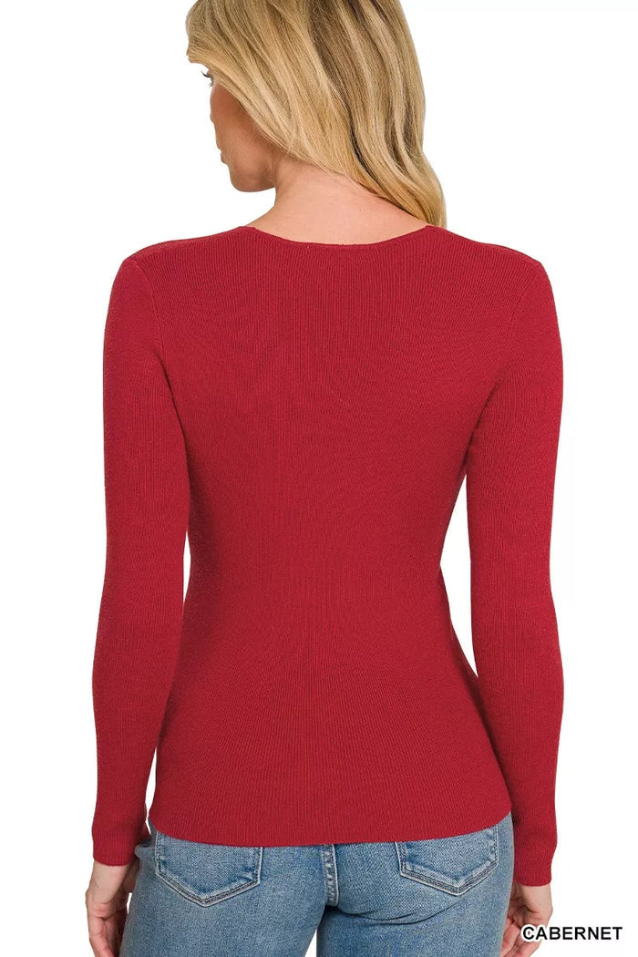 Zenana Viscose Fitted V-Neck Sweater